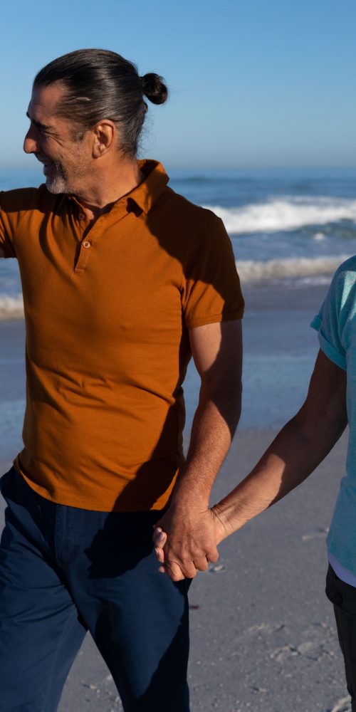 senior caucasian couple walking at the beach 2021 08 28 16 52 05 utc min