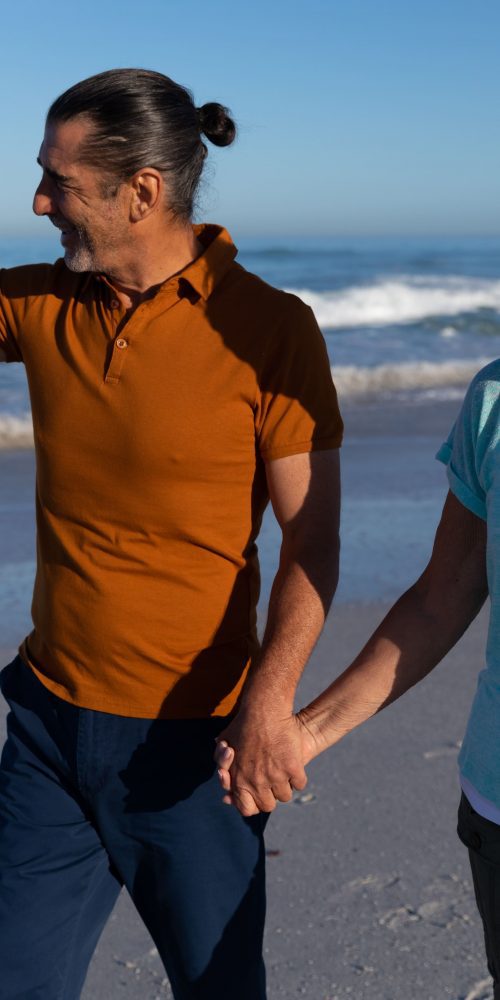 senior caucasian couple walking at the beach 2021 08 28 16 52 05 utc min