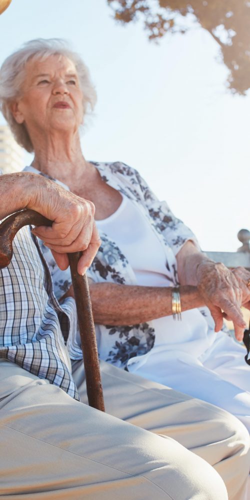 senior couple sitting on a bench with walking stic 2021 08 26 19 58 16 utc min